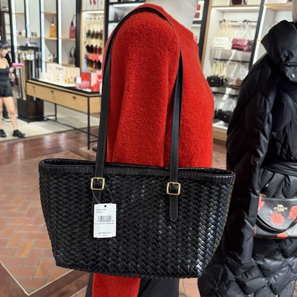 Coach Woven Leather Swing Tote Carryall Shoulder CBF83 Black - Picture 5 of 16